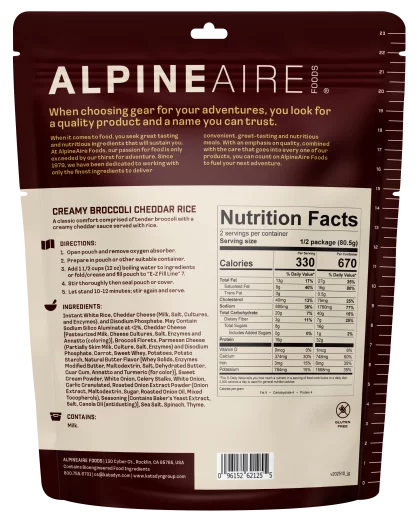AlpineAire Creamy Broccoli Cheddar Rice-Food - Backpacking-AlpineAire-Appalachian Outfitters