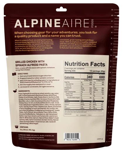AlpineAire Grilled Chicken with Spinach Alfredo Pasta-Food - Backpacking-AlpineAire-Appalachian Outfitters