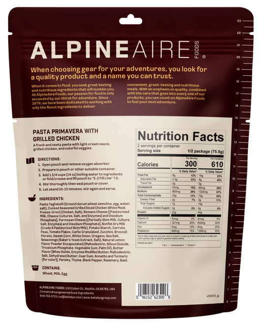 AlpineAire Pasta Primavera with Grilled Chicken-Food - Backpacking-AlpineAire-Appalachian Outfitters