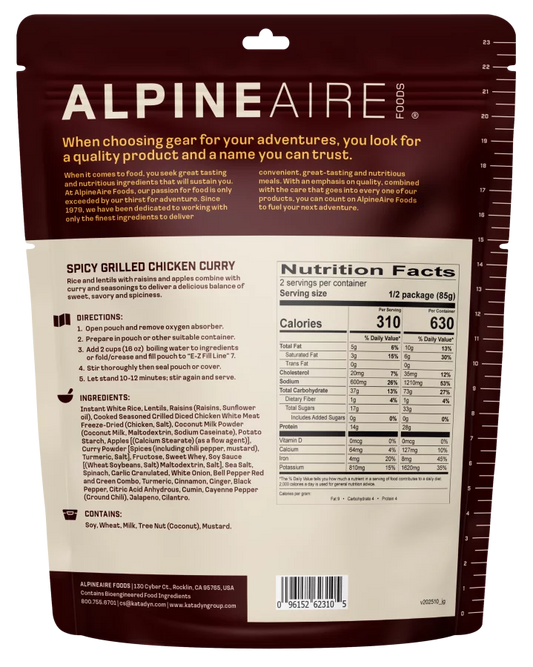 AlpineAire Spicy Grilled Chicken Curry-Food - Backpacking-AlpineAire-Appalachian Outfitters