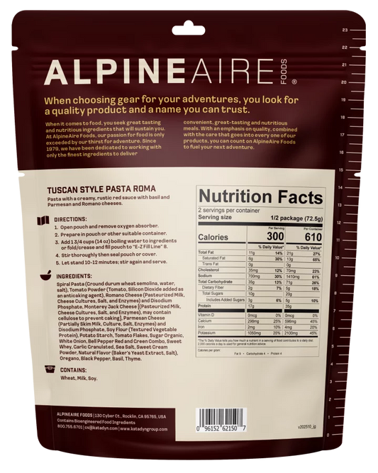 AlpineAire Tuscan Style Pasta Roma-Food - Backpacking-AlpineAire-Appalachian Outfitters