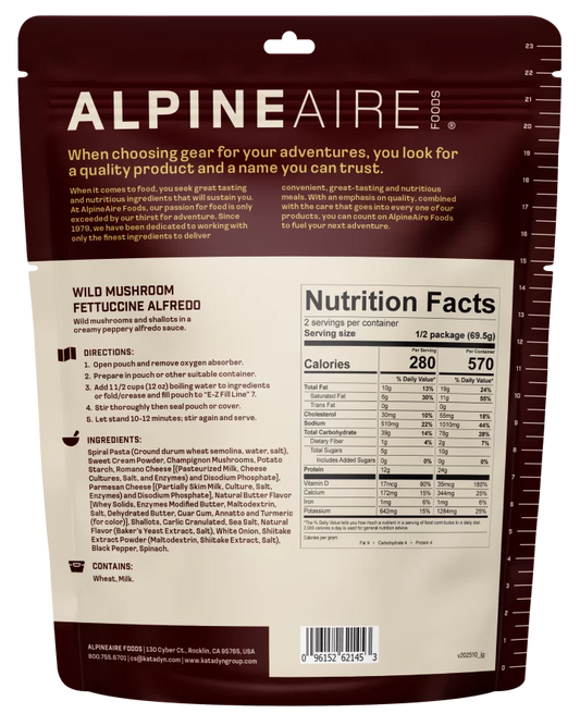 AlpineAire Wild Mushroom Fettuccine Alfredo-Food - Backpacking-AlpineAire-Appalachian Outfitters