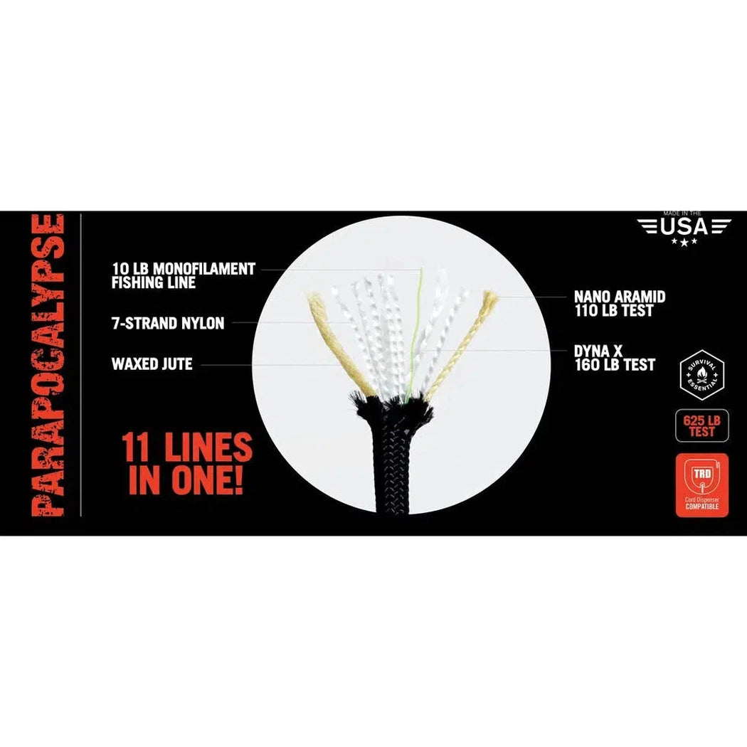 Atwood Rope Parapocalypse Ultimate Survival Cord - 625 LB - 4MM X 50 FT-Climbing - Ropes-Atwood Rope-Black-Appalachian Outfitters