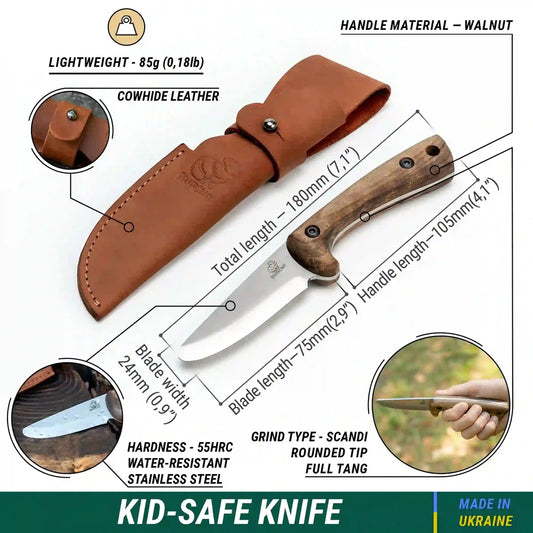 Beavercraft Carbon Steel Blued-Blade Bushcraft Knife Knife for Kids with Leather Sheath-Camping - Accessories - Knives-Beavercraft-Appalachian Outfitters