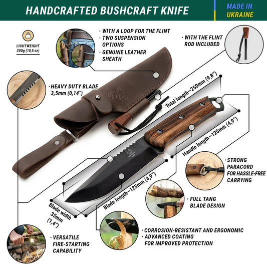 Beavercraft Dusk-Carbon Steel Bushcraft Knife With Ferro Rod And LeatherSheath-Camping - Accessories - Knives-Beavercraft-Appalachian Outfitters