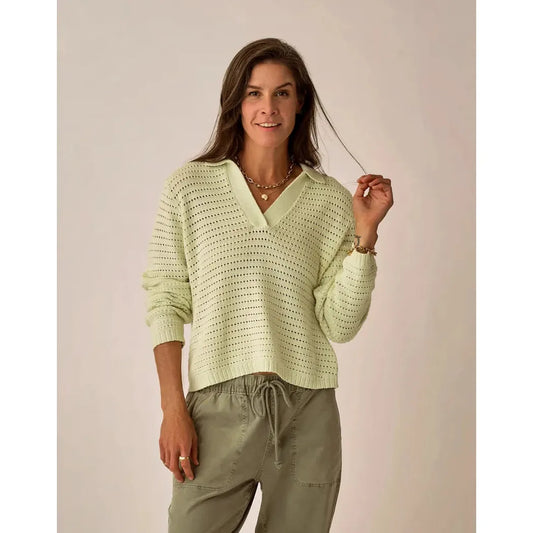 Carve Designs Women's Morgan Polo Sweater-Women's - Clothing - Tops-Carve Designs-Honeydew-S-Appalachian Outfitters