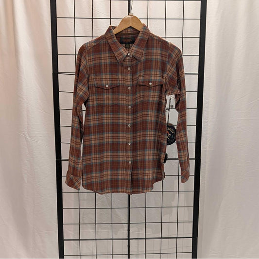 Flyshacker Sample - Women's Passion Pearl Snap Flannel Shirt-Women's - Clothing - Tops-Flyshacker-BrownTanBlueOra-L-Appalachian Outfitters