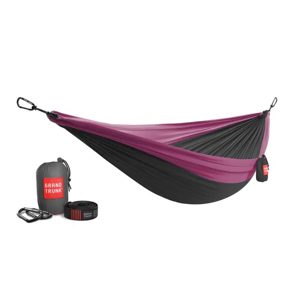 Grand Trunk Double Parachute Nylon Hammock with Straps-Camping - Tents & Shelters - Hammocks-Grand Trunk-Charcoal/Magenta-Appalachian Outfitters