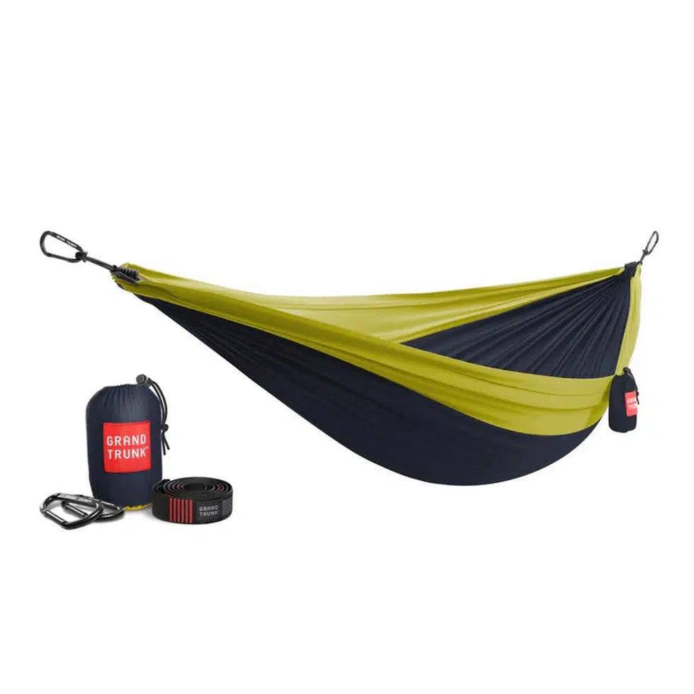 Grand Trunk Double Parachute Nylon Hammock with Straps-Camping - Tents & Shelters - Hammocks-Grand Trunk-Collegiate Navy/Chartreuse-Appalachian Outfitters