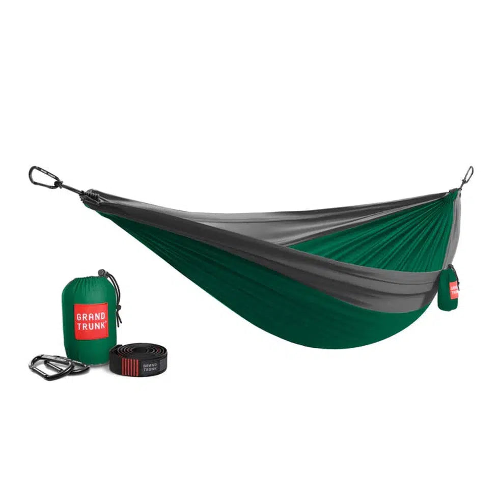 Grand Trunk Double Parachute Nylon Hammock with Straps-Camping - Tents & Shelters - Hammocks-Grand Trunk-Green/Charcoal-Appalachian Outfitters