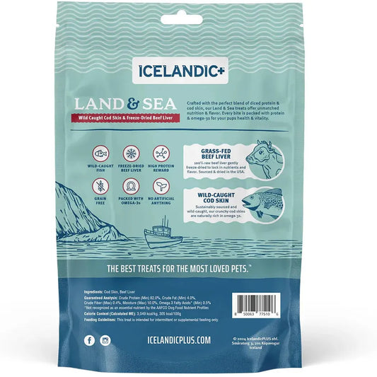 Icelandic+ Land & Sea Cod Skin & Freeze-Dried Beef Liver Treats for Dogs | 2.4 oz-Pets - Treats-Icelandic+-Appalachian Outfitters