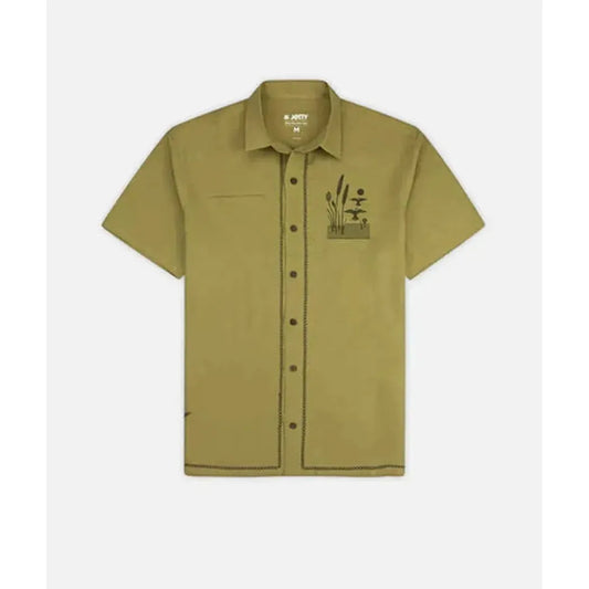 Jetty Men's Marshall Embroidered Linen Shirt-Men's - Clothing - Tops-Jetty-Olive-M-Appalachian Outfitters