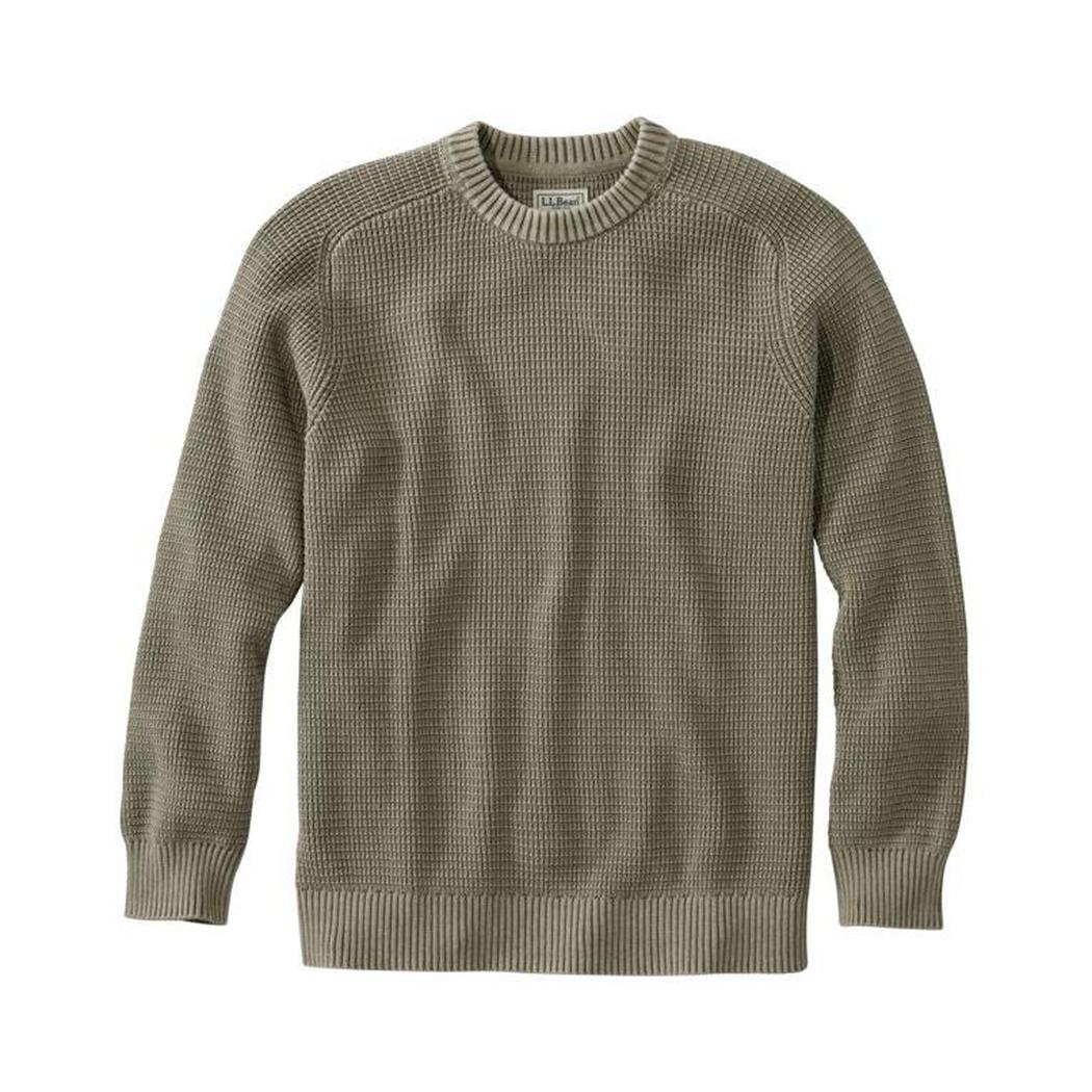L.L.Bean Men's Sunwashed Textured Cotton Crewneck Sweater-Men's - Clothing - Tops-L.L.Bean-Olive Gray-M-Appalachian Outfitters