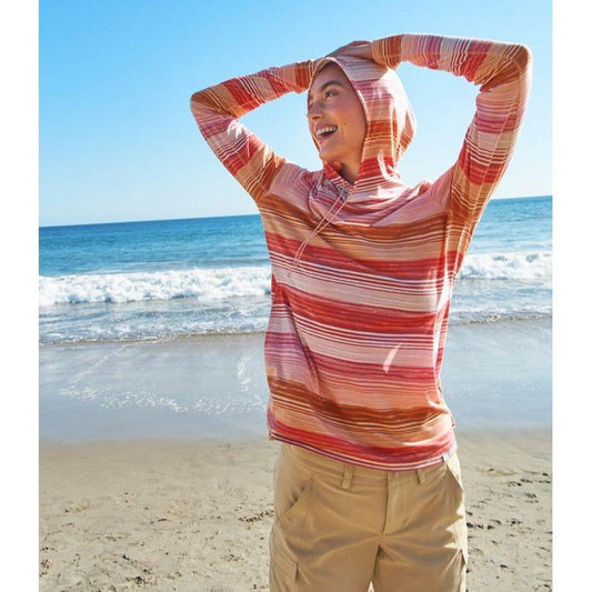 L.L.Bean Women's Everyday SunSmart Hooded Pullover Long Sleeve Stripe-Women's - Clothing - Tops-L.L.Bean-Appalachian Outfitters