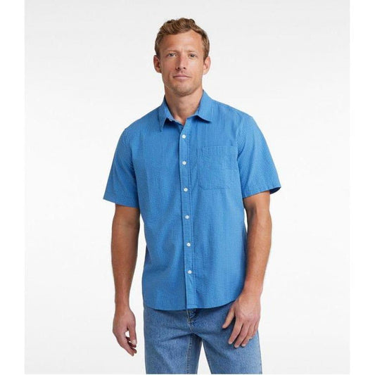 L.L.Bean Women's Organic Seersucker Shirt Short Sleeve Slightly Fitted Plaid-Women's - Clothing - Tops-L.L.Bean-Appalachian Outfitters