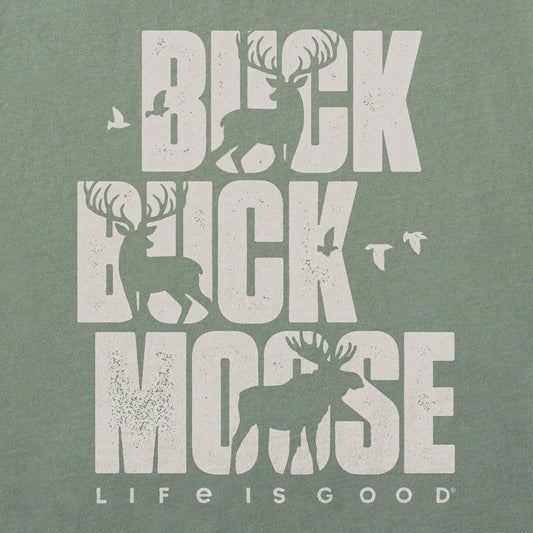 Life is Good Men's Buck Buck Moose Stack Short Sleeve Crusher-LITE Tee-Men's - Clothing - Tops-Life is Good-Appalachian Outfitters