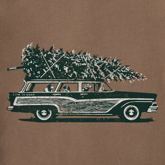 Life is Good Men's Photo Christmas Tree Wagon Short Sleeve Crusher Tee-Men's - Clothing - Tops-Life is Good-Appalachian Outfitters