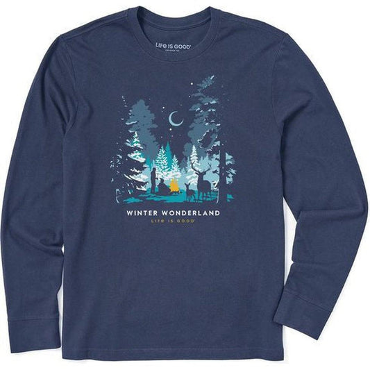 Life is Good Men's Short Sleeve Hiking Through The Woods-Men's - Clothing - Tops-Life is Good-Darkest Blue-M-Appalachian Outfitters