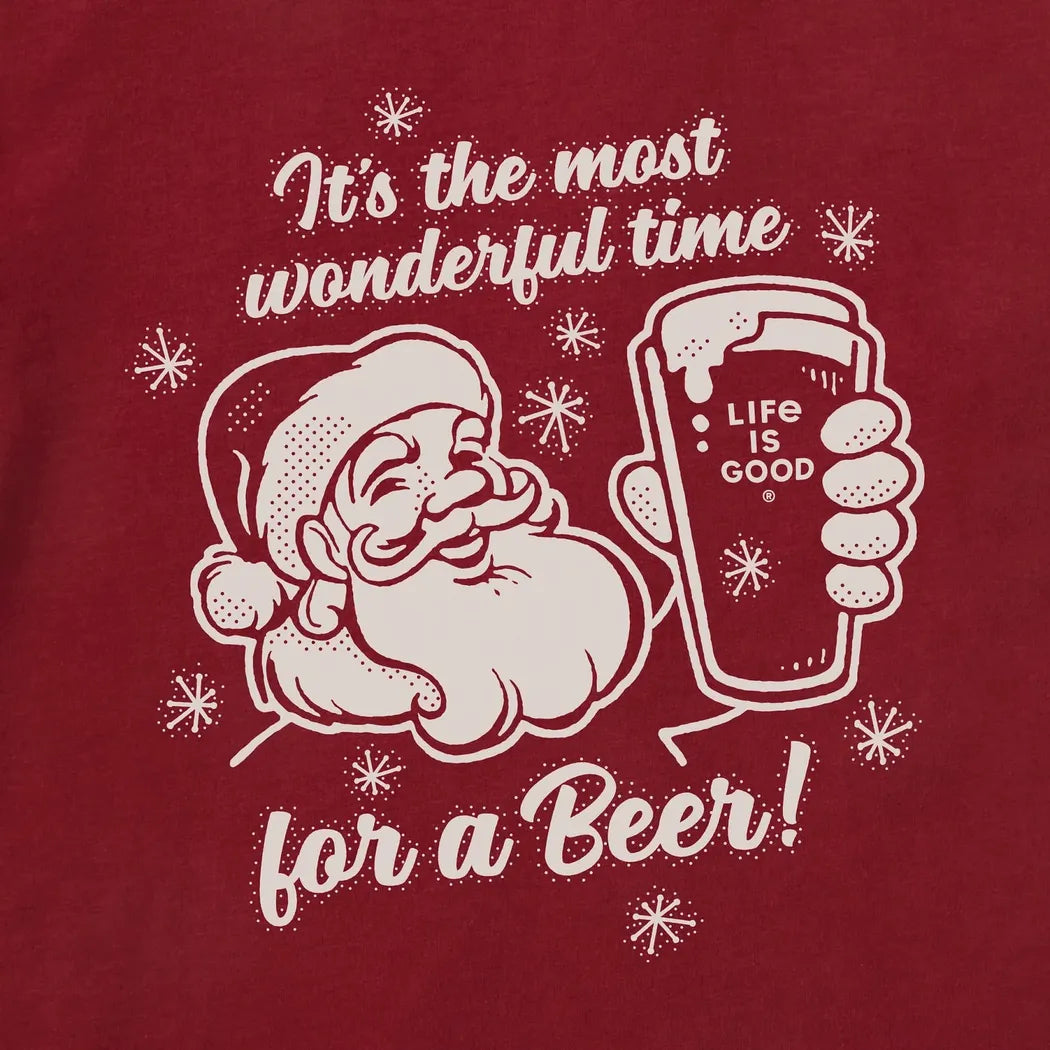 Life is Good Men's Time for a Beer Santa Long Sleeve Crusher Tee-Men's - Clothing - Tops-Life is Good-Appalachian Outfitters