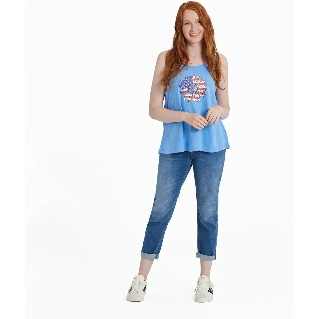 Life is Good Women's America The Beautiful Daisy Textured Slub Tank-Women's - Clothing - Tops-Life is Good-Appalachian Outfitters