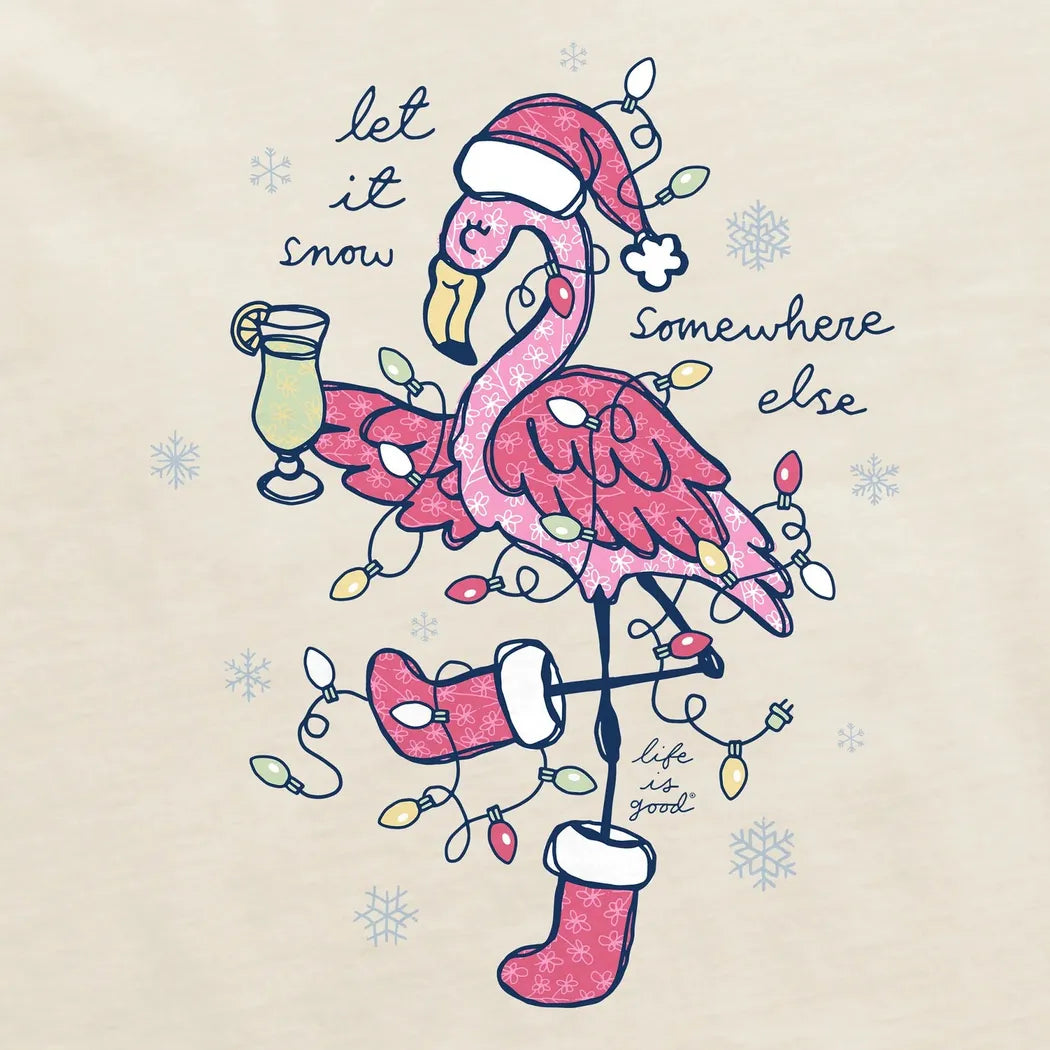 Life is Good Women's Let It Snow Flamingo Short Sleeve Crusher Tee-Women's - Clothing - Tops-Life is Good-Appalachian Outfitters