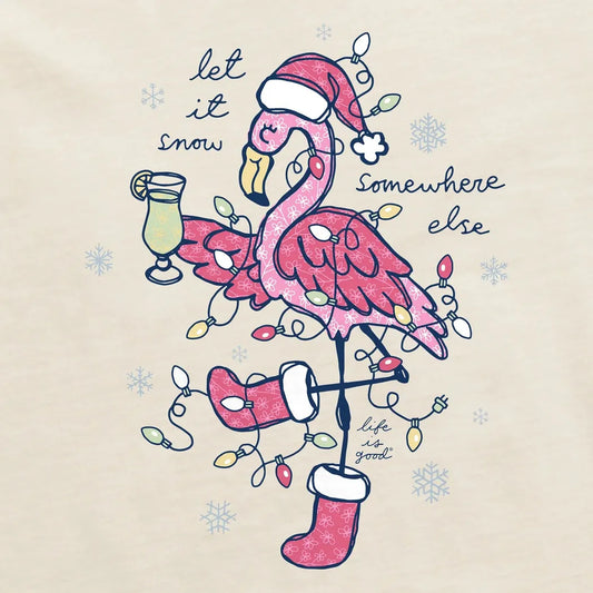 Life is Good Women's Let It Snow Flamingo Short Sleeve Crusher Tee-Women's - Clothing - Tops-Life is Good-Appalachian Outfitters