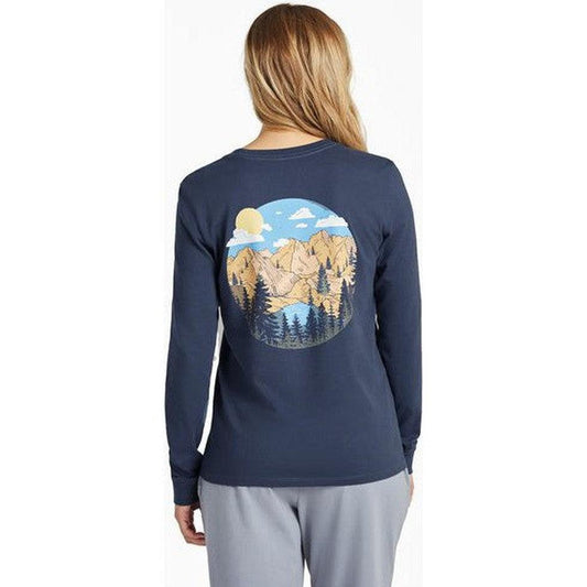 Life is Good Women's Long Sleeve Mountain Scene Circle-Women's - Clothing - Tops-Life is Good-Darkest Blue-S-Appalachian Outfitters