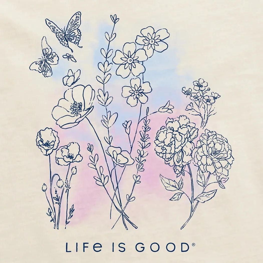 Life is Good Women's Pen and Ink Flowers Short Sleeve Crusher Tee-Men's - Clothing - Tops-Life is Good-Appalachian Outfitters