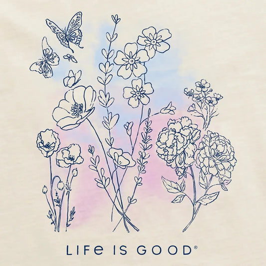 Life is Good Women's Pen and Ink Flowers Short Sleeve Crusher Tee-Men's - Clothing - Tops-Life is Good-Appalachian Outfitters