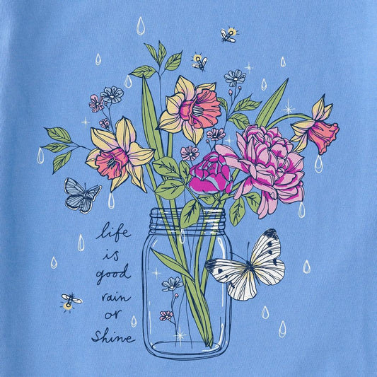 Life is Good Women's Rain or Shine Jar Flowers Short Sleeve Tee-Women's - Clothing - Tops-Life is Good-Appalachian Outfitters