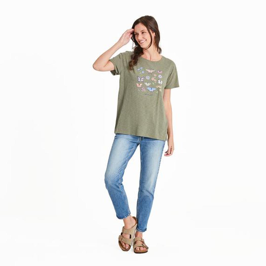 Life is Good Women's Realaxed Butterflies and Wildflowers Short Sleeve-Women's - Clothing - Tops-Life is Good-Appalachian Outfitters