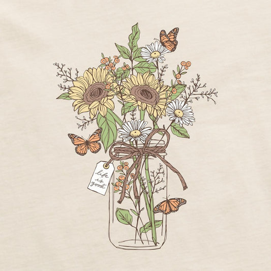Life is Good Women's Sunflower Monarch Jar Long Sleeve Crusher Tee-Women's - Clothing - Tops-Life is Good-Appalachian Outfitters