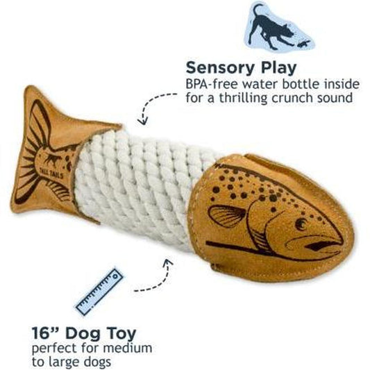 Tall Tails Natural Leather Trout Rope Tug Dog Toy - 15"-Pets - Toys-Tall Tails-Appalachian Outfitters