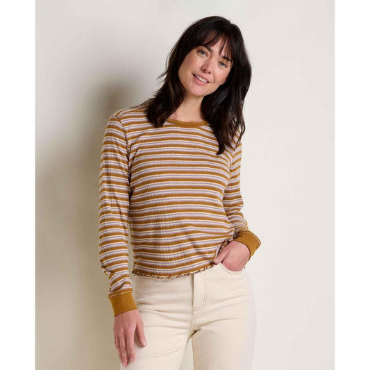 Toad & Co Women's Foothill Pointelle Long Sleeve Crew II-Women's - Clothing - Tops-Toad & Co-Kelp Stripe-S-Appalachian Outfitters