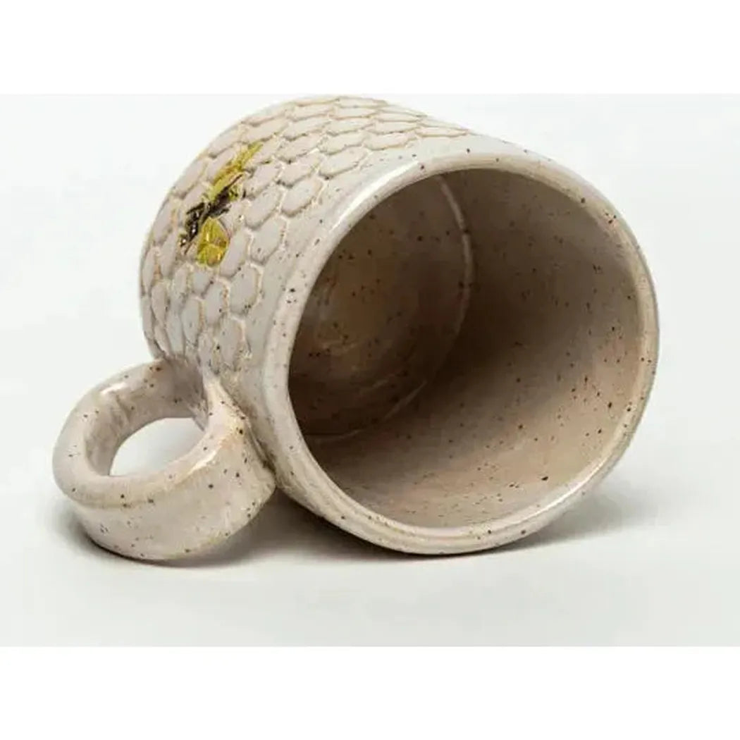 White Squirrel Clayworks Bee Pattern Handmade in Ohio Ceramic White 10 oz Mug-Camping - Cooking - Dishware-White Squirrel Clayworks-Appalachian Outfitters