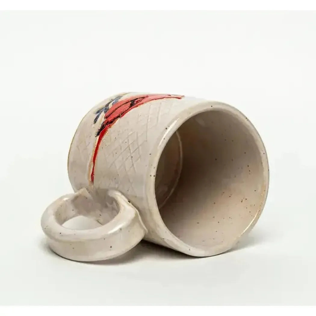 White Squirrel Clayworks Cardinal Design Handmade, in Ohio, Ceramic White 10oz-Camping - Cooking - Dishware-White Squirrel Clayworks-Appalachian Outfitters