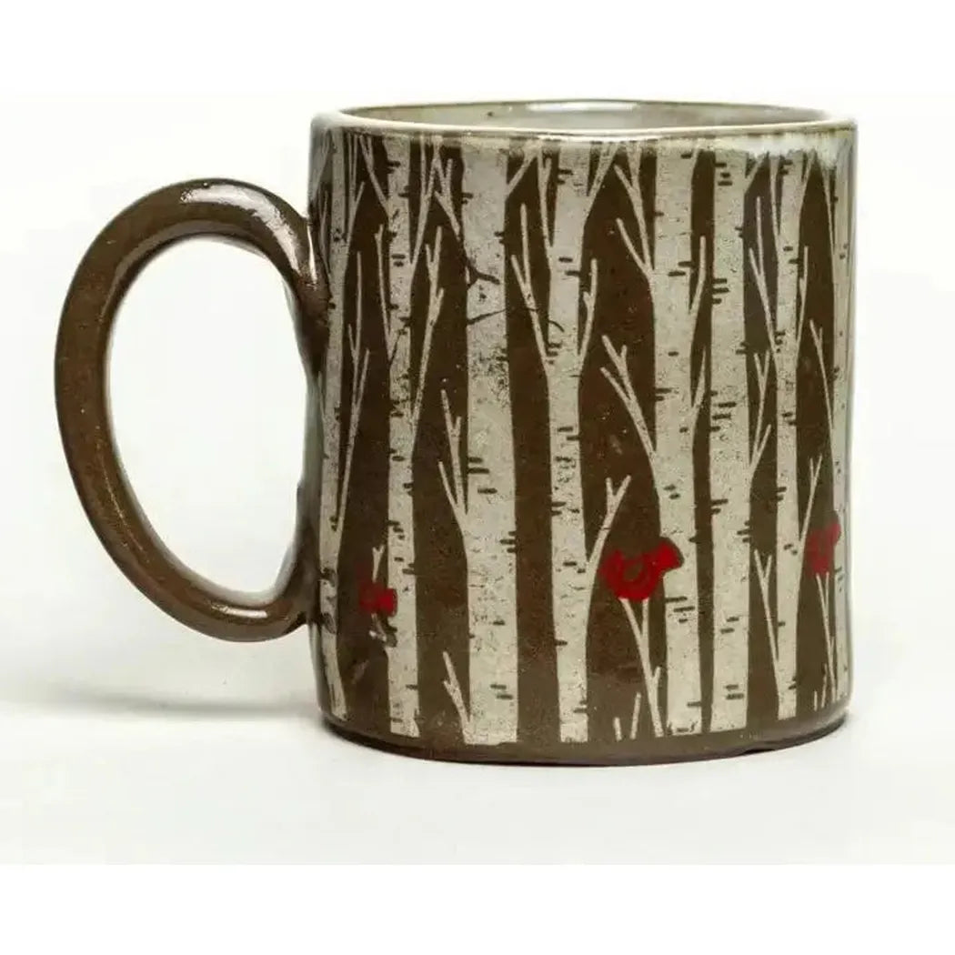 White Squirrel Clayworks Limited Birch Trees Chocolate Clay Handmade Ceramic 12oz Mug-Camping - Cooking - Dishware-White Squirrel Clayworks-Appalachian Outfitters