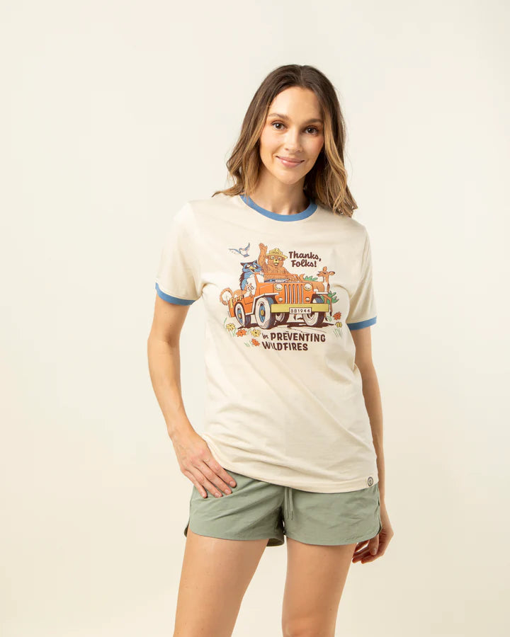 The Landmark Project Thanks, Folks for Preventing Wildfires Unisex Short Sleeve Ringer Tee