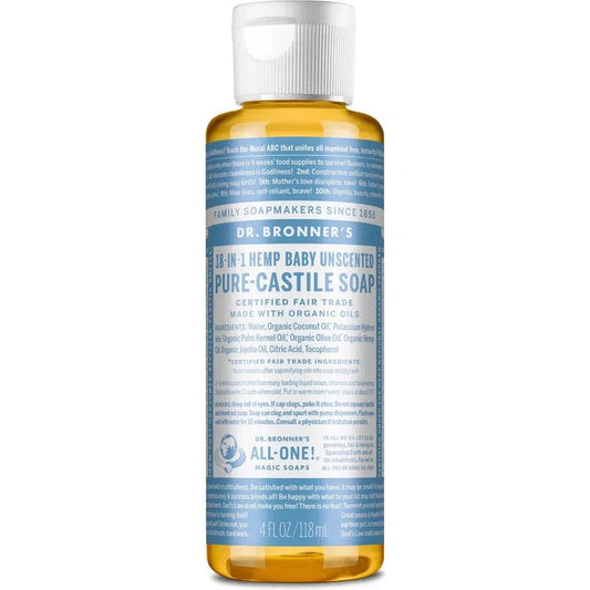 Adventure Medical Kits Dr. Bronner's Unscented Pure-Castile Liquid Soap - 4oz-Camping - First Aid - Hygenie-Adventure Medical Kits-Unscented-4oz-Appalachian Outfitters