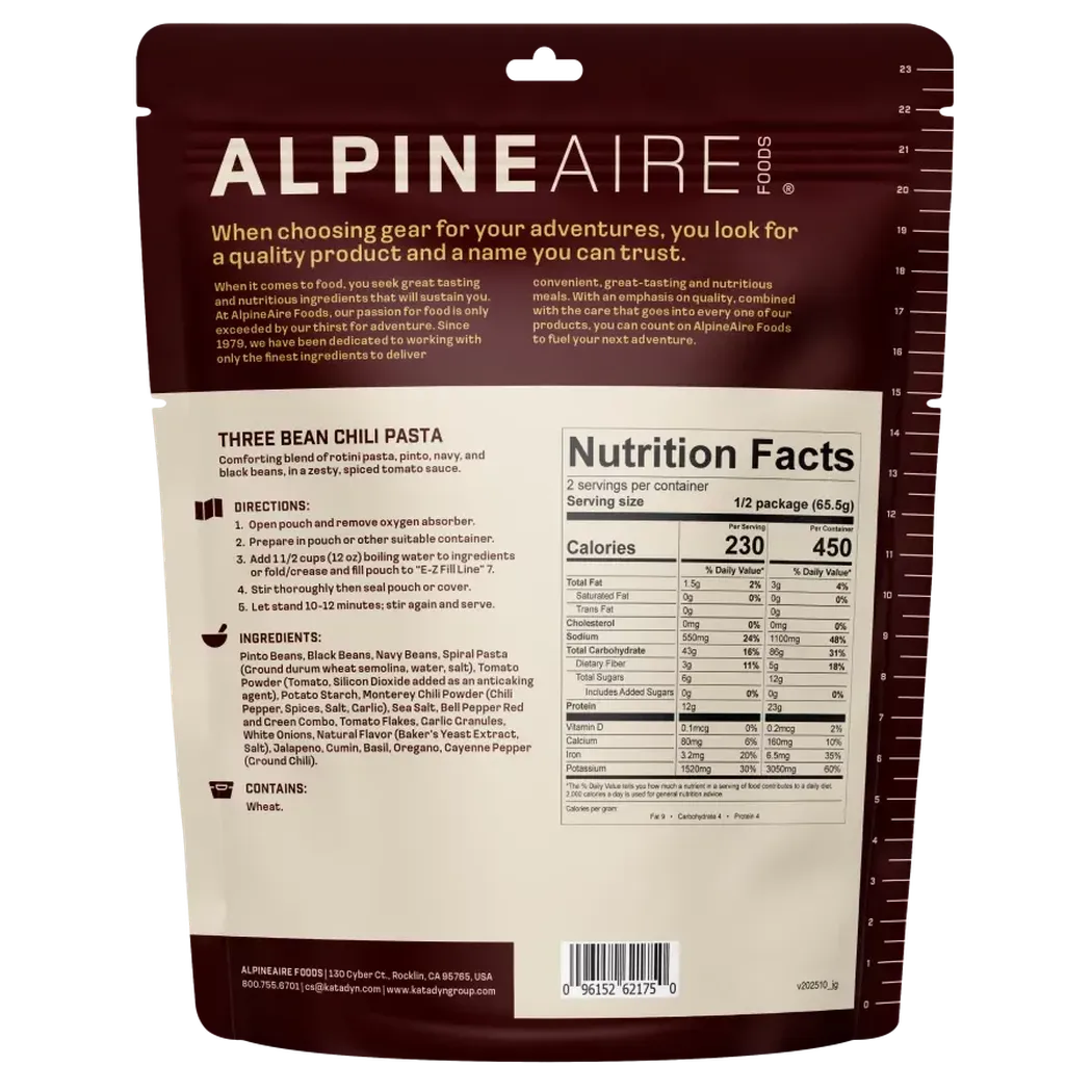 AlpineAire Three Bean Chili Pasta-Food - Backpacking-AlpineAire-Appalachian Outfitters