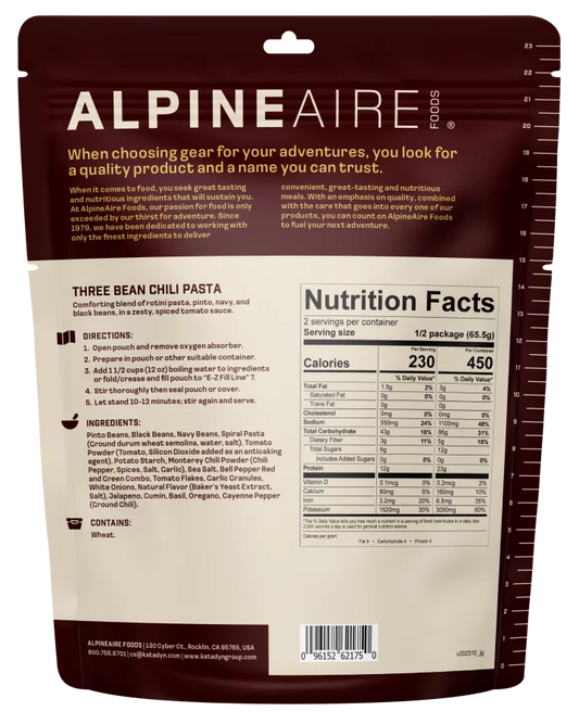 AlpineAire Three Bean Chili Pasta-Food - Backpacking-AlpineAire-Appalachian Outfitters
