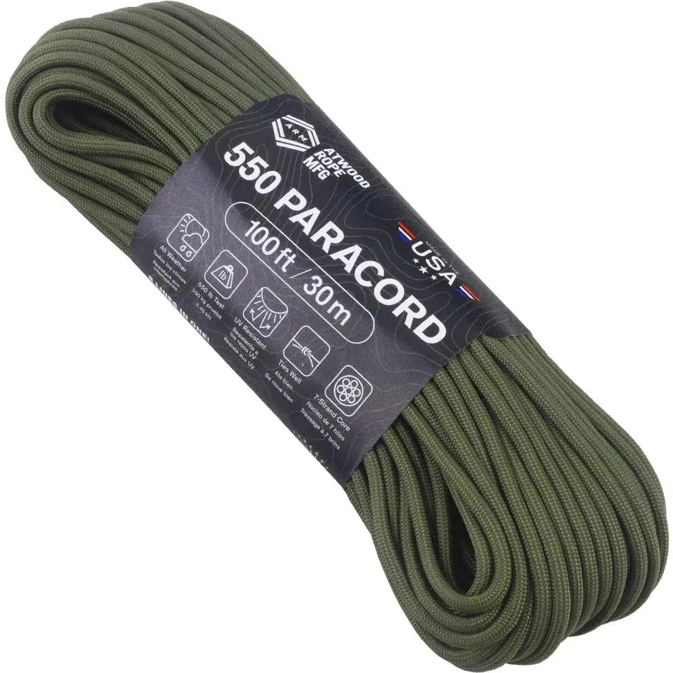 Atwood Rope Paracord - 550 LB - 4MM X 100 FT-Climbing - Ropes-Atwood Rope-Green-Appalachian Outfitters