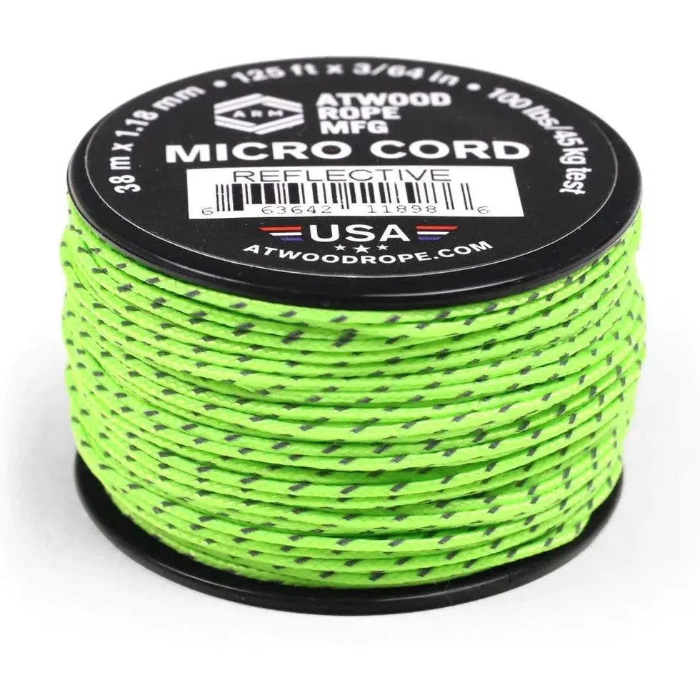 Atwood Rope Reflective Cord - 100 LB Mirco Cord - 1.18MM X 125 FT Spool-Climbing - Ropes-Atwood Rope-Green-Appalachian Outfitters