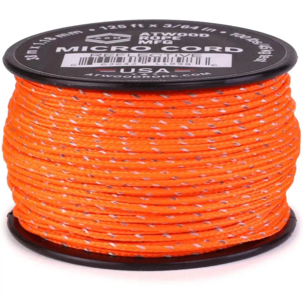 Atwood Rope Reflective Cord - 100 LB Mirco Cord - 1.18MM X 125 FT Spool-Climbing - Ropes-Atwood Rope-Orange-Appalachian Outfitters