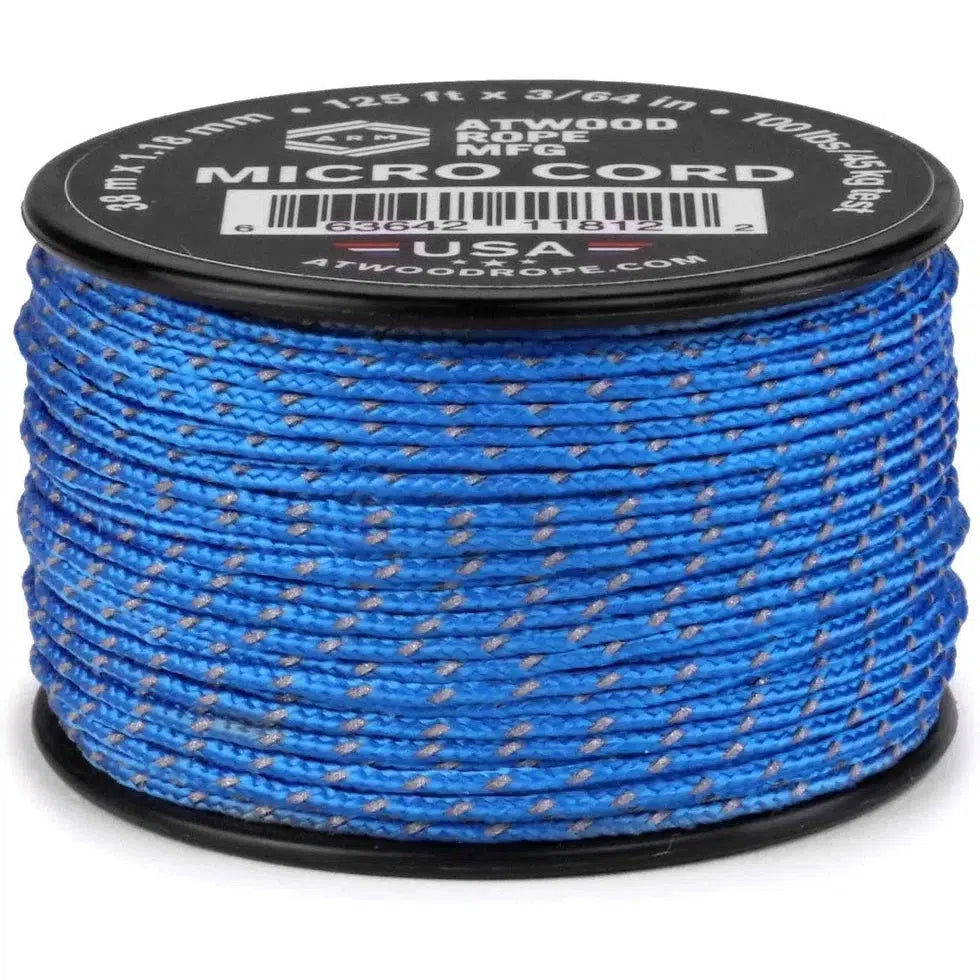 Atwood Rope Reflective Cord - 100 LB Mirco Cord - 1.18MM X 125 FT Spool-Climbing - Ropes-Atwood Rope-Blue-Appalachian Outfitters
