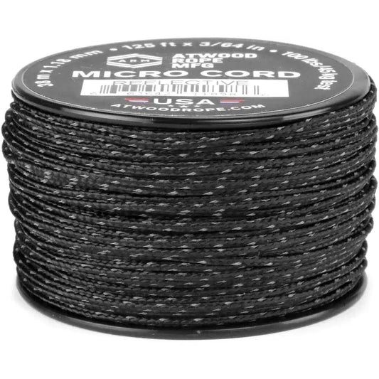 Atwood Rope Reflective Cord - 100 LB Mirco Cord - 1.18MM X 125 FT Spool-Climbing - Ropes-Atwood Rope-Black-Appalachian Outfitters