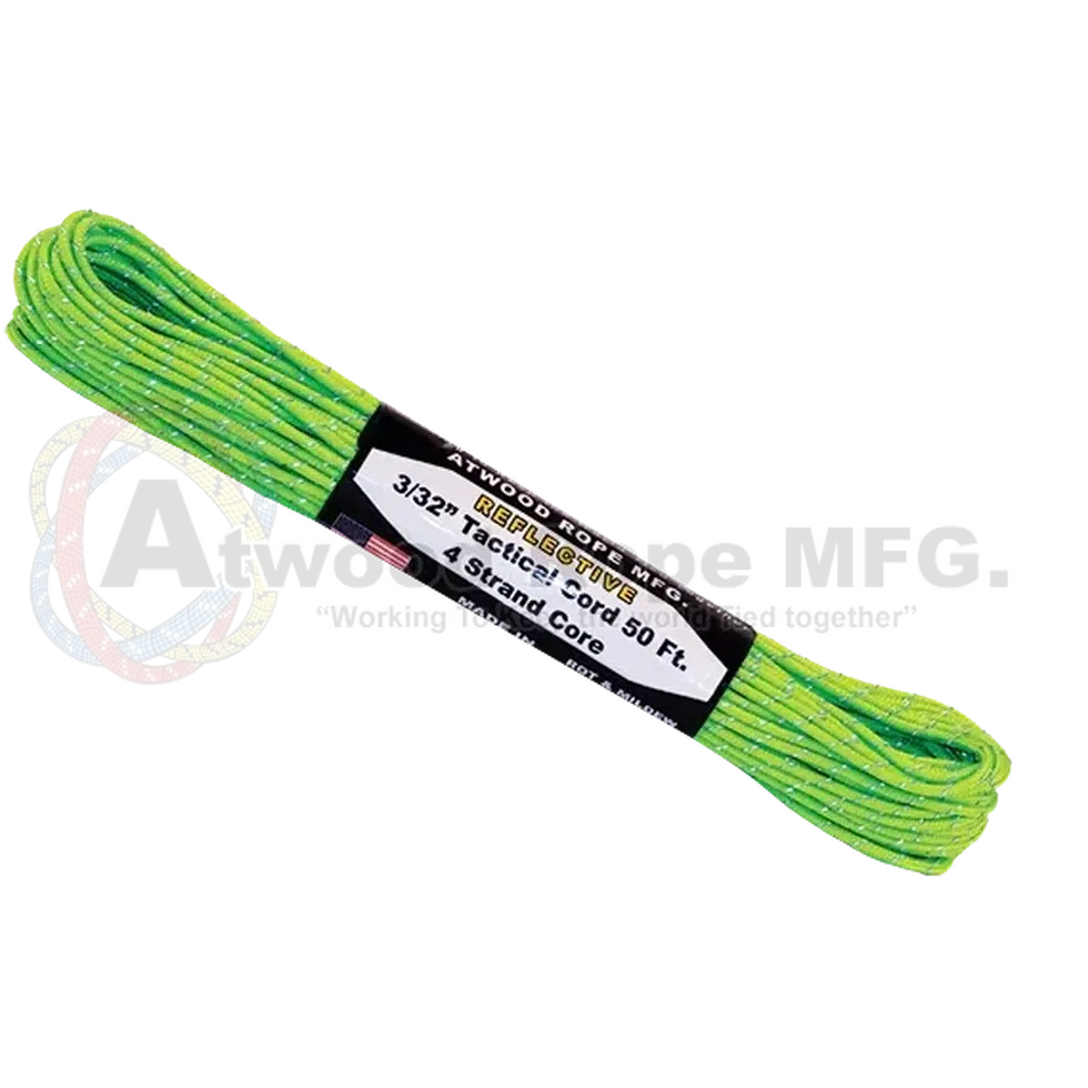 Atwood Rope Reflective Cord - 275 LB Tactical Cord - 2.4MM X 50 FT-Climbing - Ropes-Atwood Rope-Neon Green-Appalachian Outfitters