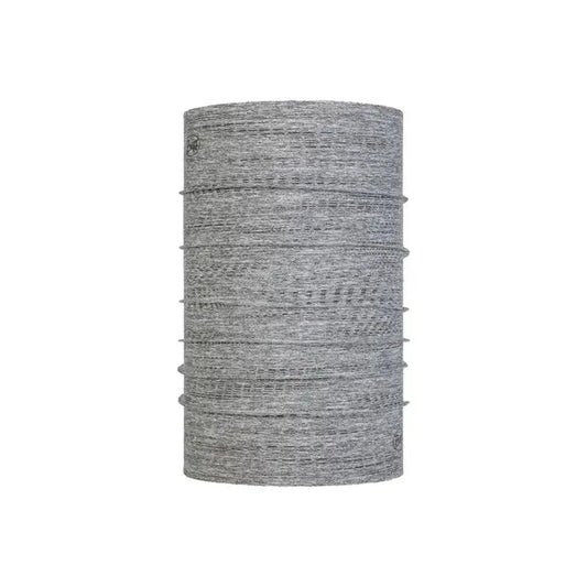 A side view of the Buff Dryflx Solid in Light Grey showing the textured fabric against a white background.