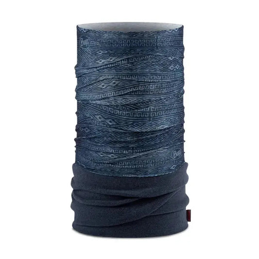 A close-up front view of the Buff Polar - Katic in Blue with a patterned upper section and a solid lower section, against a white background.