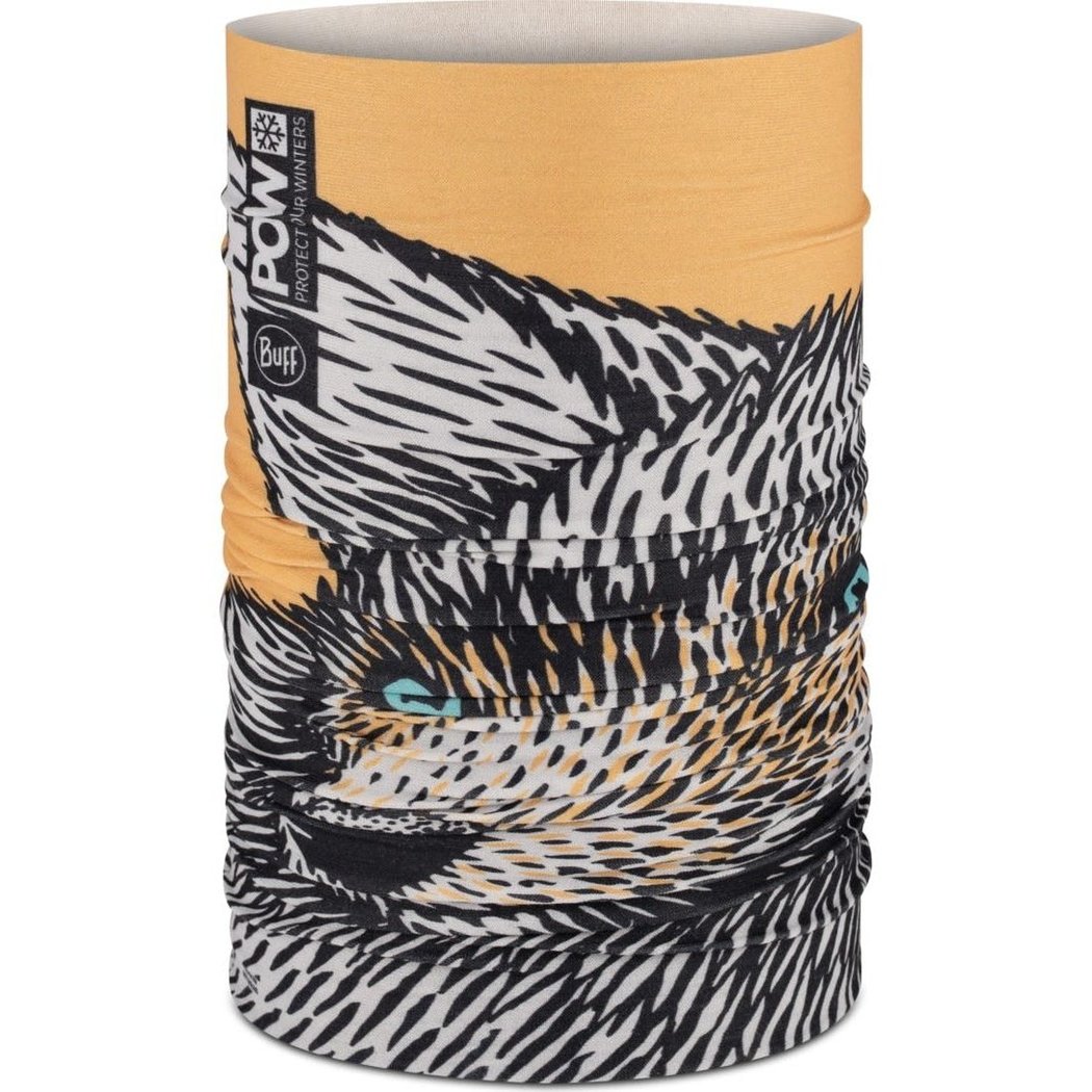 Close-up of the Buff Towson POW Multi bandana in Pow Multi color showing its wolf graphic and black/white pattern.